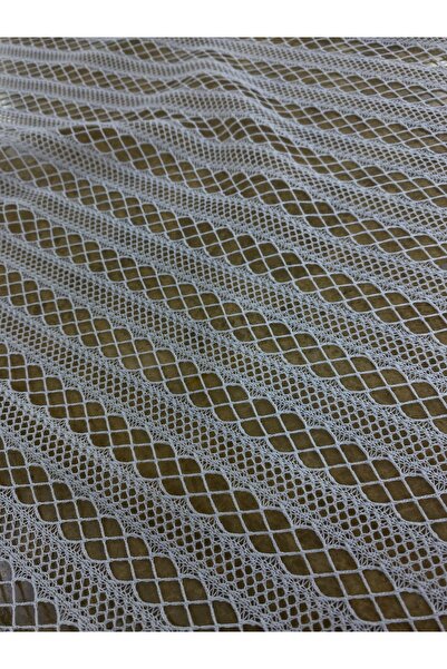 METERİAL Țesătură din tul cu model de dungi albe și dantelă – 135 cm lățime |...