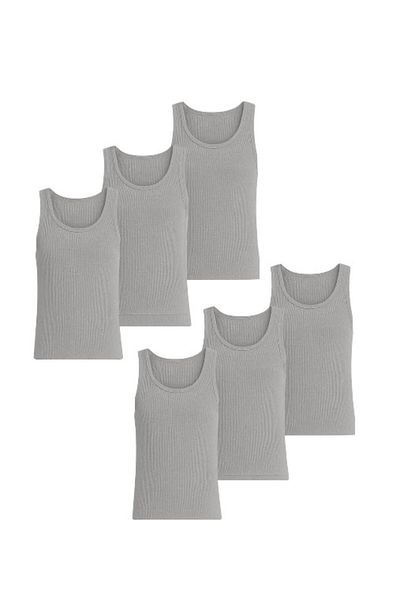 FORMO 6 Pack Men's Gray 100% Cotton Ribbed Undershirt