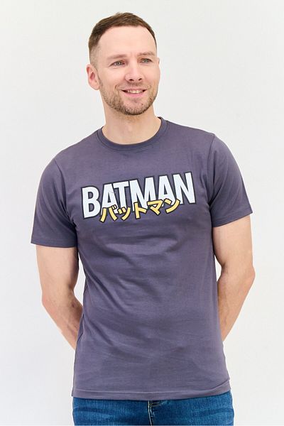 Batman Men Crew Neck Short Sleeves Graphic Printed T-shirt, Dark Grey