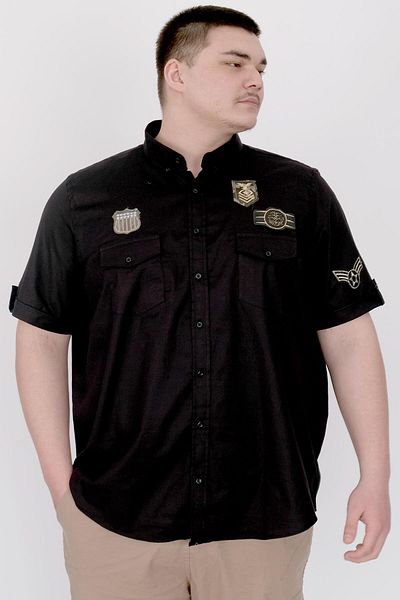 ModeXL Mode XL Large Size Men's Shirt Double Pocket Flap Gabardine U25601 Black