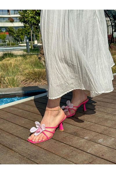 ERVANIN BUTİĞİ Fuchsia Skin (Bella) Orchid Heeled Slippers