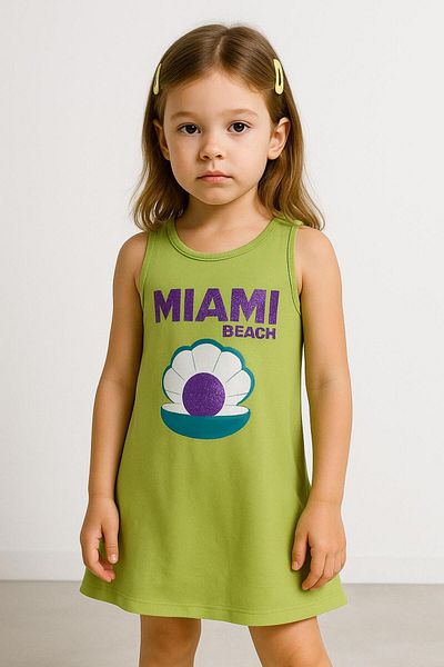 LUESS Girl's 100% Cotton Printed Dress - Green (3-4 Years - 8-9 Years)