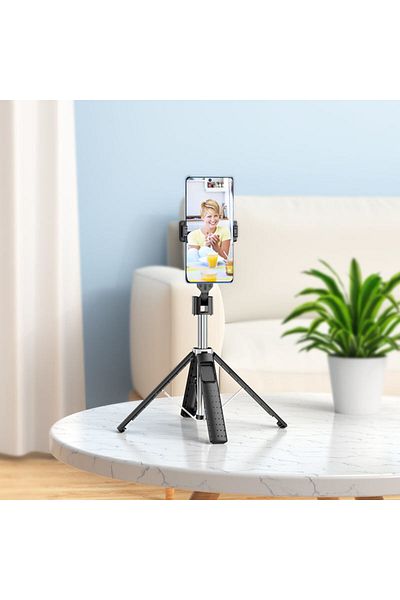 REDz Accessories Stick selfie și trepied, Hoco K18, telecomandă și Bluetooth, extensie telescopică, negru