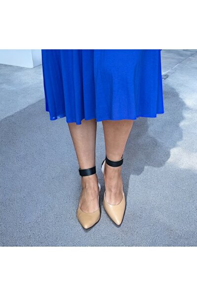 NE&VE SHOES Taba Bilekten Cırtlı Hakiki Deri Kadın Topuklu Ayakkabı