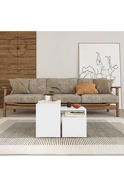 Mourah Home Kanta Modern Coffee Table White Multipurpose White