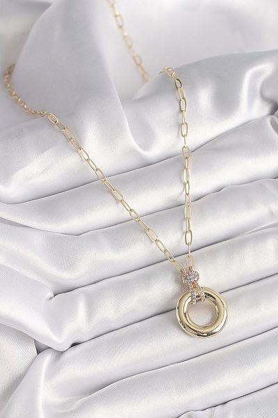 Skygo Brass Gold Color Zircon Stone Detailed Medallion Model Women's Necklace - Tj-Bko9885