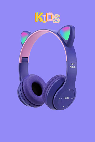 WUNİT Kedi Kulaklık Bluetooth Kablosuz RGB Işıklı Çocuk Oyun Kulaklığı Radyolu W