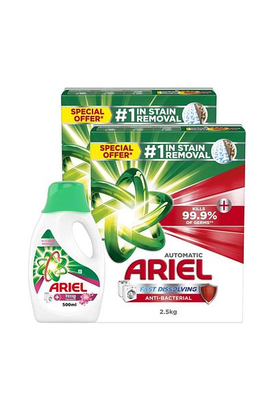 Ariel Autom2137872/atic Fast Dissolving Anti-Bacterial Washing Powder 2 x 2.5 kg + Offer