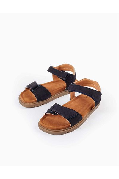 Ziddy Leather Sandals for Boys, Dark Blue/Beige