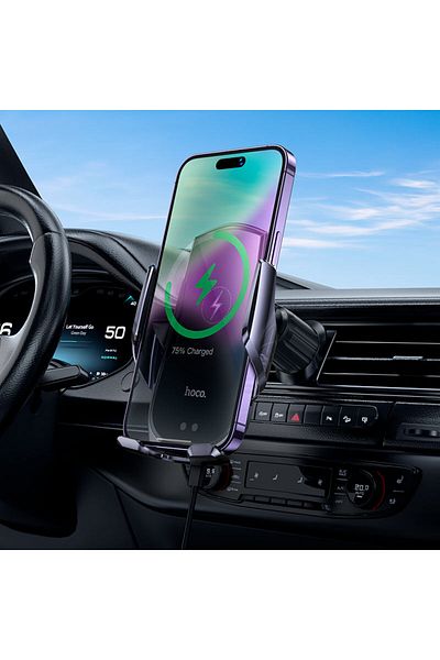 REDz Accessories Suport auto cu încărcare wireless, Hoco CA202 Plus Enlightener, grilă, cleme automate, negru