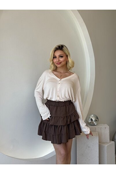 FEHUBLOOM Brown Layered Skirt with Shorts