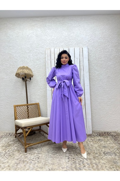 KÜÇÜĞÜM BUTİK Φόρεμα Hijab Dark Lilac Big Bow Poplin Flared