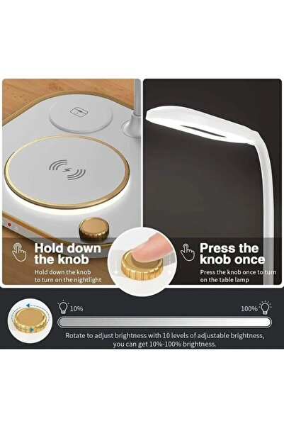 REDz Accessories 4 in 1 Wireless Charging Lamp, Apple compatible, Model X3 G-N25, Brightness adjustment, White/Gold
