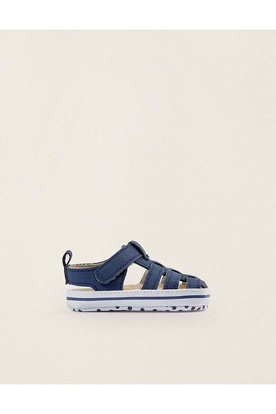 Ziddy Leather Strappy Sandals for Newborn Boys, Dark Blue