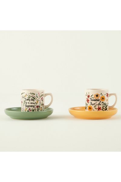 Bella Maison Flores Ceramic Set of 2 Coffee Cups (105 Cc)