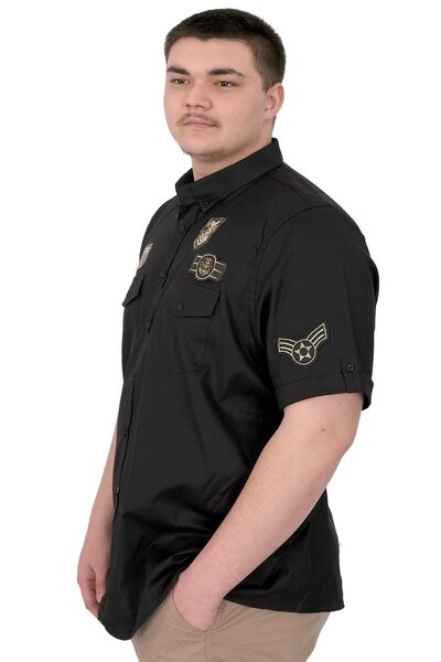 ModeXL Mode XL Large Size Men's Shirt Double Pocket Flap Gabardine U25601 Black