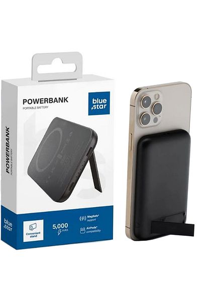 REDz Accessories Baterie externă Magsafe Blue Star W0553, 5.000 mAh, suport, port Type-C și Lightning, negru