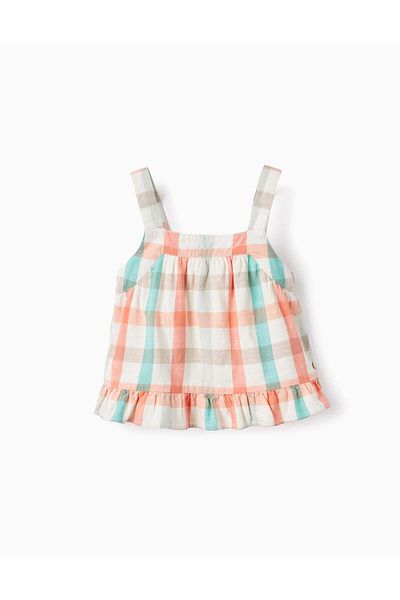 Ziddy Square Cotton Crop Top for Girls 'B&S', Aqua Green/Coral