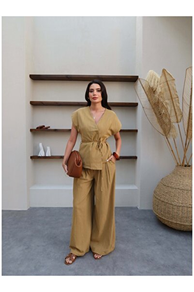 ESRAHELVACI Kuşaklı Keten Takım