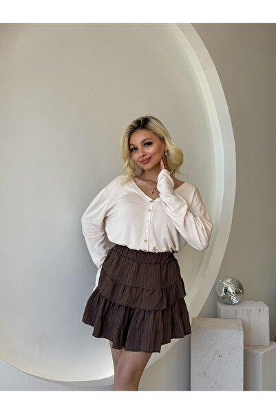 FEHUBLOOM Brown Layered Skirt with Shorts