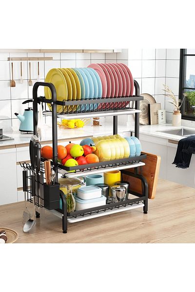 COOYA Kitchen Metal Storage and Organizer Rack with 3 Layers,Tray,cutlery holder,Dish Shelf