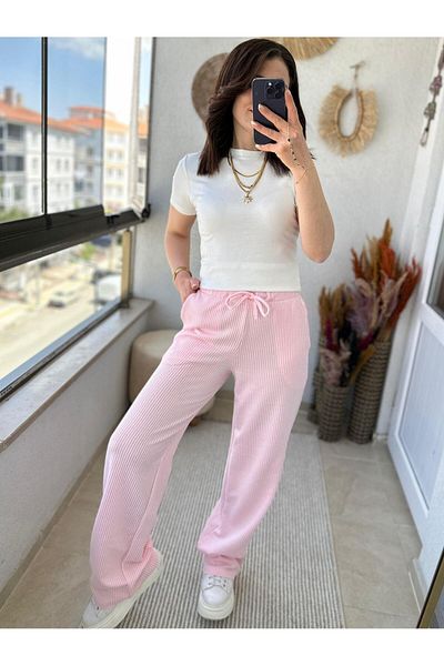 TUNAM BUTİK Line Patterned Cotton Trousers