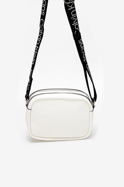 Calvin Klein Women's Leather Brand Logo Zippered Daily Use White Shoulder Bag K60K611554-YAF