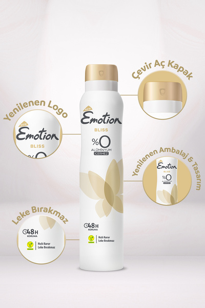 Emotion Bliss Kadın Vegan Deodorant 4x200 Ml Hızlı Kurur, Leke Bırakmaz