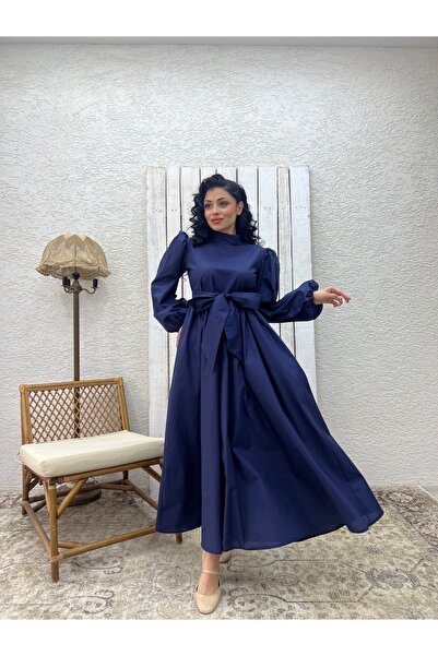 KÜÇÜĞÜM BUTİK Φόρεμα Hijab Navy Blue Big Bow Poplin Flared