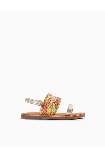 Ziddy Leather Sandals with Beads for Girls, Golden