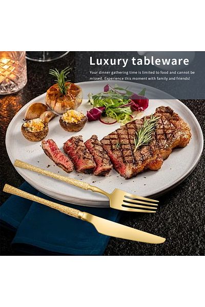 COOYA 24-Piece Stainless Steel High-Quality Cutlery Set, Including Knife, Fork, Spoon, 28x8x6 Cm, Gold