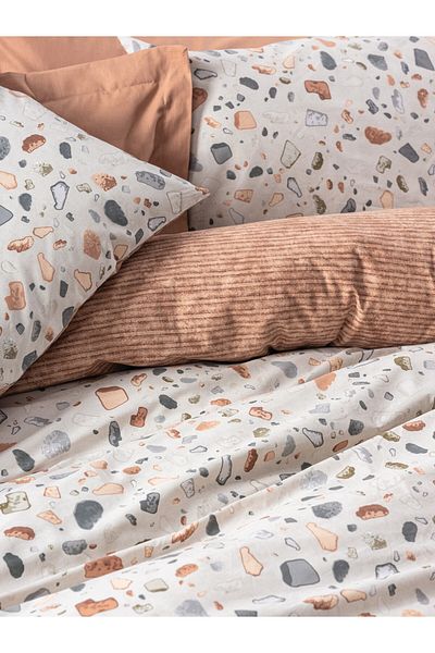 Cotton Box Минималистичен комплект завивка за единичен юрган с чаршаф, цвят оникс карамел
