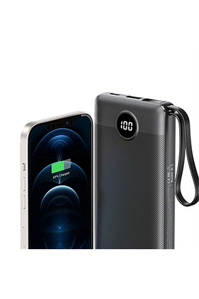 REDz Accessories External Battery With Integrated Type-c, Lightning, Microusb Cables, 10,000 Mah, Black