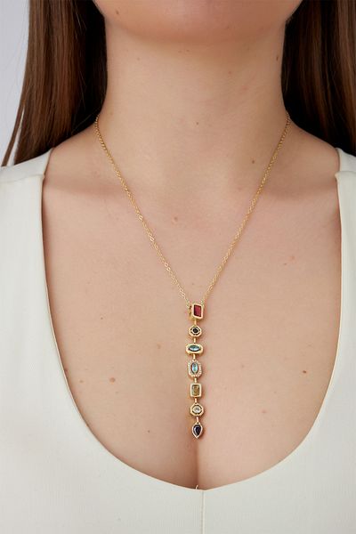 Modex Gold Color Special Series Geometric Baguette Stone Detail Chain Necklace (50cm)