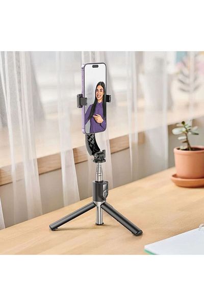 REDz Accessories Stick selfie și trepied, Hoco K20, telecomandă și Bluetooth, extensie telescopică, negru