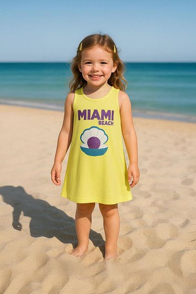 LUESS Girl's 100% Cotton Printed Terry Dress - Yellow (3-4 Years - 8-9 Years)