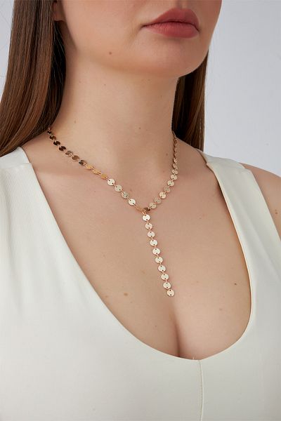 Modex Gold Color Sequin Chain Y Necklace (60cm)