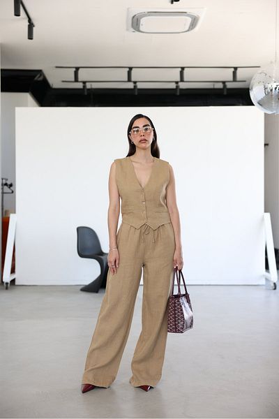 Özge Özgenç Άνετο λινό παντελόνι με ελαστική μέση
