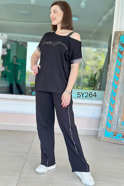 İnce Topuk One Shoulder Low-Cut Crystal Fabric Suit 5Y264