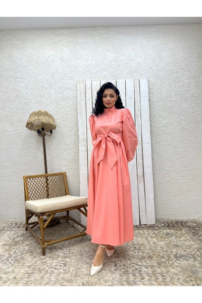 KÜÇÜĞÜM BUTİK Hijab Yavruağzı Big Bow Poplin Flared Dress