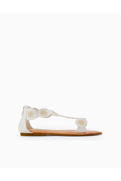 Ziddy Floral Pattern Sandals for Girls, White