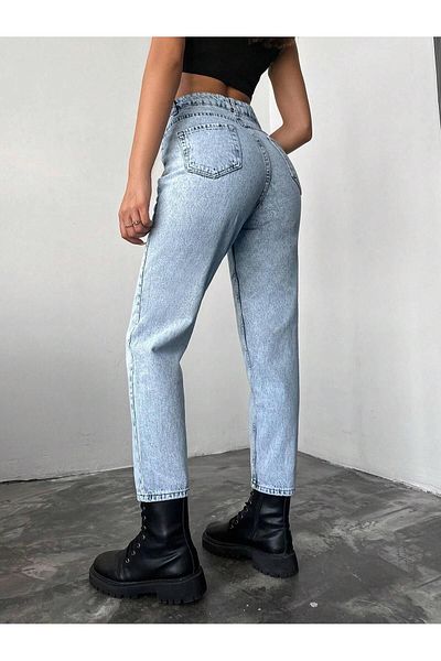 WODDİ Duryn Tegan Blugi Mom Mom pentru femei Snow Blue Jeans Lycra Stretchy-3