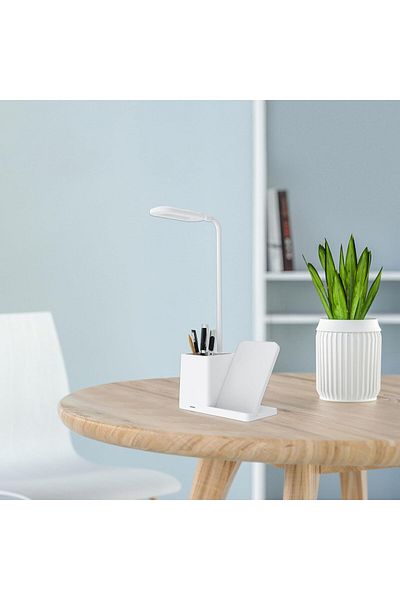 REDz Accessories 10W Wireless Charging Lamp, Pen Holder, Model G-N16, 3 Light Modes, White