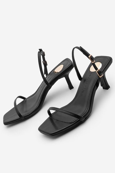 Marjin Women's Blunt Toe Strappy Heeled Sandals Retila Black