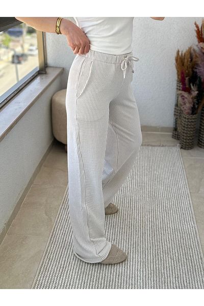 TUNAM BUTİK Line Patterned Cotton Trousers
