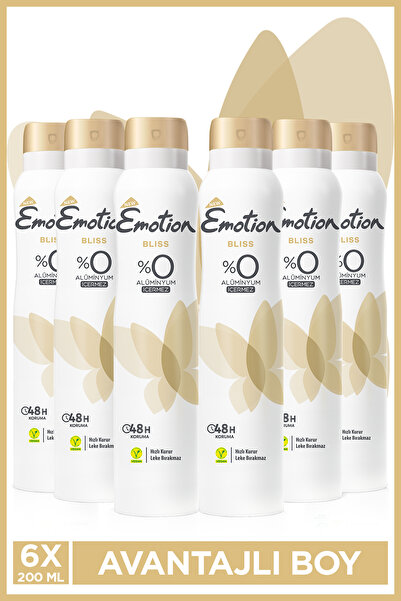 Emotion Bliss Kadın Vegan Deodorant 6x200 Ml Hızlı Kurur, Leke Bırakmaz