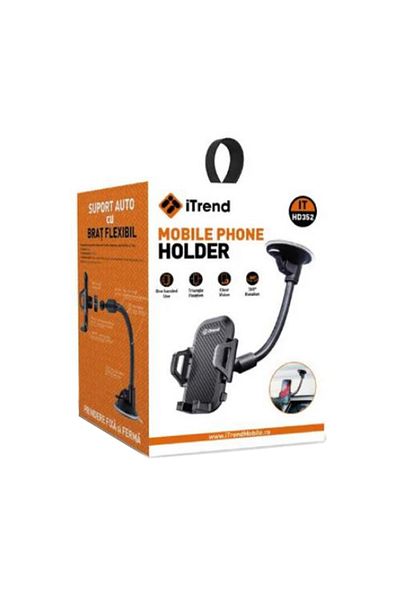 REDz Accessories Suport flexibil pentru braț, pentru bord sau parbriz, iTrend HD352, fixare automată cu clemă, negru
