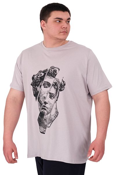 ModeXL Mode XL Large Size Men's T-Shirt Crew Neck Statue U25004 Gray
