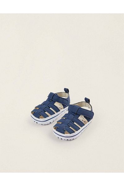 Ziddy Leather Strappy Sandals for Newborn Boys, Dark Blue