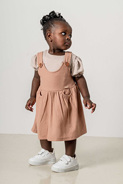 bombe Baby Kids Πλακάκι-καφέ Βαμβακερό Σετ 2 τεμαχίων First I'm Trending Fashion Bottom Top Σετ